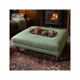 Linwood Tango Weaves Bolero Fabric Upholstered Footstool Ottoman - Wooden Legs, 90x90x37cm