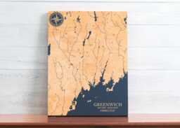 Greenwich, Connecticut Map - Engraved Wood Coastal Wall Art Sign, Beach House Home Decor Nautical Print, Unique Personalized Family Gift