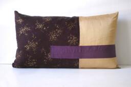 Gold & Purple Silk, Black Cotton Print Pillow
