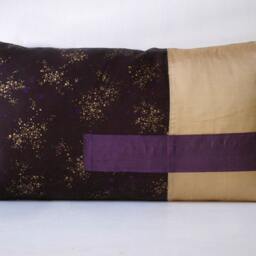 Gold & Purple Silk, Black Cotton Print Pillow - thumbnail 3