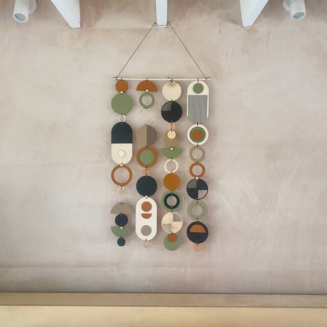 Geometric Wood Wall Hanging - Mid-Century Modern Home Decor - image 1