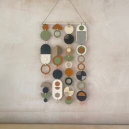 Geometric Wood Wall Hanging - Mid-Century Modern Home Decor - thumbnail 3