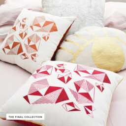 Fuchsia Geometric Throw Pillow - Screen Print Linen Cushion, Gold Trim - thumbnail 1