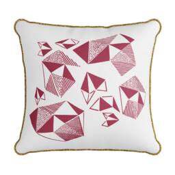 Fuchsia Geometric Throw Pillow - Screen Print Linen Cushion, Gold Trim - thumbnail 2