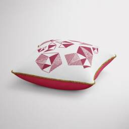 Fuchsia Geometric Throw Pillow - Screen Print Linen Cushion, Gold Trim - thumbnail 2