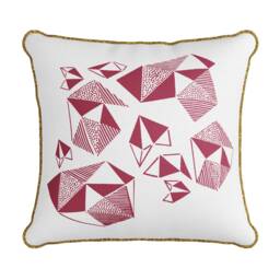 Fuchsia Geometric Throw Pillow - Screen Print Linen Cushion, Gold Trim - thumbnail 1