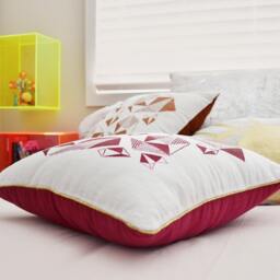 Fuchsia Geometric Throw Pillow - Screen Print Linen Cushion, Gold Trim - thumbnail 4