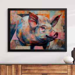 Pig Abstract Pastel Oil Painting Framed Print & Canvas Large Luxury Animal Wall Art Poster Home Decor Interior Lover Gifts - thumbnail 4