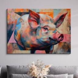 Pig Abstract Pastel Oil Painting Framed Print & Canvas Large Luxury Animal Wall Art Poster Home Decor Interior Lover Gifts - thumbnail 1