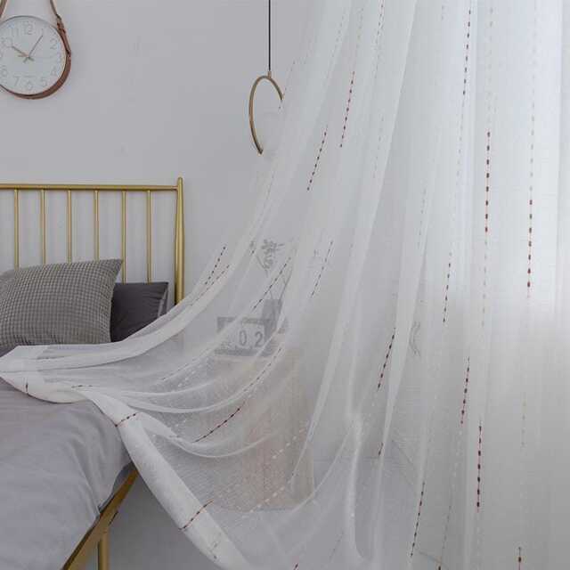 Custom Curtains Colours Stripe Net Sheer Voile Curtain For Bedroom Living Room - image 1