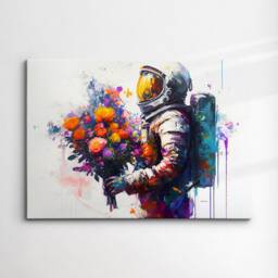 Astronaut Bouquet Flowers Burst Floral Abstract Oil Painting Wall Art, Framed Canvas Poster Print, Home Kitchen Office Room Decor, Gifts - thumbnail 3