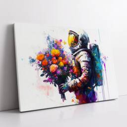 Astronaut Bouquet Flowers Burst Floral Abstract Oil Painting Wall Art, Framed Canvas Poster Print, Home Kitchen Office Room Decor, Gifts - thumbnail 2