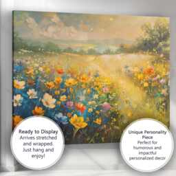 Golden Summer Wildflower Meadow Impressionist Landscape Painting Canvas Wall Art Print Decor Picture Ready To Hang - thumbnail 3