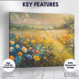 Golden Summer Wildflower Meadow Impressionist Landscape Painting Canvas Wall Art Print Decor Picture Ready To Hang - thumbnail 1