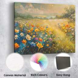 Golden Summer Wildflower Meadow Impressionist Landscape Painting Canvas Wall Art Print Decor Picture Ready To Hang - thumbnail 2