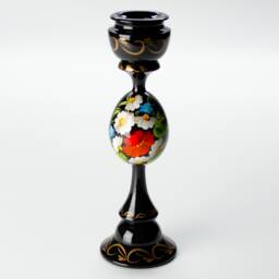 Hand Painted Ukrainian Candlestick Holder Black Wooden Table Decor S181 - thumbnail 3