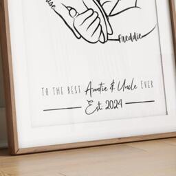 Personalised Auntie & Uncle Hands Line Art Print, Christening Gift, Minimalist Style - thumbnail 3