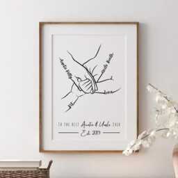 Personalised Auntie & Uncle Hands Line Art Print, Christening Gift, Minimalist Style - thumbnail 1
