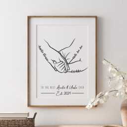 Personalised Auntie & Uncle Hands Line Art Print, Christening Gift, Minimalist Style - thumbnail 2