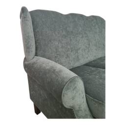 Wing Back Queen Anne Sofa Plush Grey Fabric, Solid Wood Legs - thumbnail 3