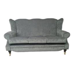 Wing Back Queen Anne Sofa Plush Grey Fabric, Solid Wood Legs - thumbnail 1