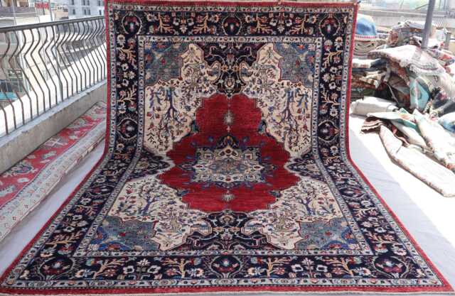 Medallion Serapi Rug 6'7x9'3 Ft Turkish Heriz Design Afghan Handmade Fine Quality Wool Oriental Rug, Turkmen Tribal Living Room - image 1