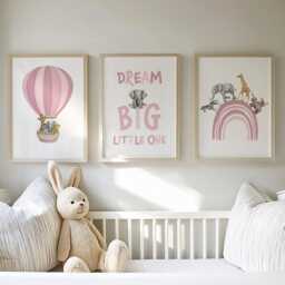 Safari Nursery Prints Set Rainbow, Hot Air Balloon, Dream Big - thumbnail 2