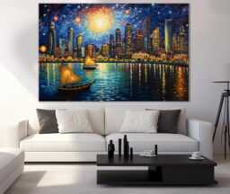 Singapore Canvas Print in Van Gogh Starry Night Style, Skyline, Wall Decor, Art, Gift - thumbnail 1