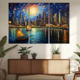 Singapore Canvas Print in Van Gogh Starry Night Style, Skyline, Wall Decor, Art, Gift - thumbnail 2