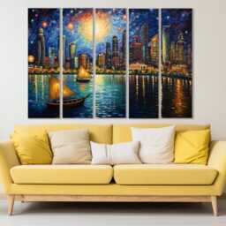 Singapore Canvas Print in Van Gogh Starry Night Style, Skyline, Wall Decor, Art, Gift - thumbnail 3