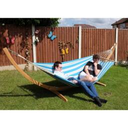 Outdoor Garden Hammock With Fsc Mango Wood Stand, St Ives Blue - thumbnail 2