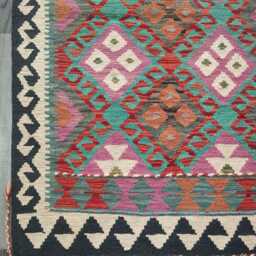Afghan Kilim Rug, Handmade Artisan Multicolour Turkish Persian Navajo Moroccan Bohemian Flatweave, Natural Wool Dhurrie Rug 123x78 cm - thumbnail 2
