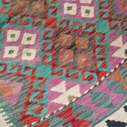 Afghan Kilim Rug, Handmade Artisan Multicolour Turkish Persian Navajo Moroccan Bohemian Flatweave, Natural Wool Dhurrie Rug 123x78 cm - thumbnail 4