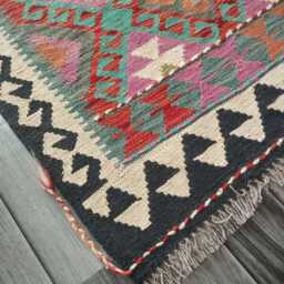 Afghan Kilim Rug, Handmade Artisan Multicolour Turkish Persian Navajo Moroccan Bohemian Flatweave, Natural Wool Dhurrie Rug 123x78 cm - thumbnail 3