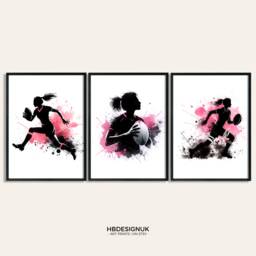 Rugby Girl Print - Set Of 3 Pink Room Posters - Bedroom Decor Women Wall Art Gifts - thumbnail 1
