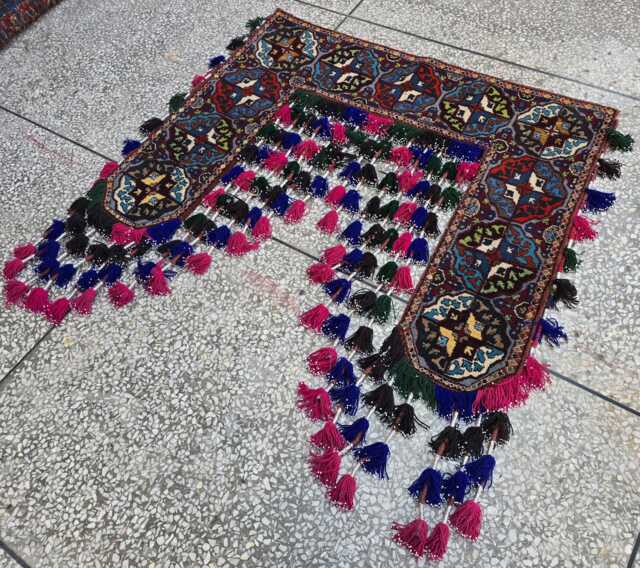 Wall Decor Afghan Tribal Wool Hanging - 4.6x4.10 Handmade Nomadic Tapestry With Colorful Tassels - image 1