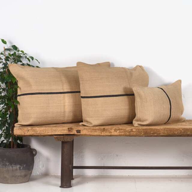 Antique Black Striped Linen Cushion - image 1