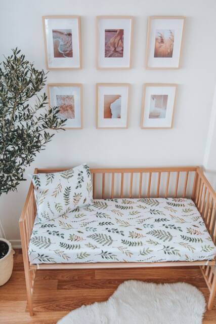 Forest Leaf Sheet, Soft Cotton Baby Crib Green Nursery Natural Flower Twin Bed Setting, Set - image 1