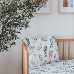 Forest Leaf Sheet, Soft Cotton Baby Crib Green Nursery Natural Flower Twin Bed Setting, Set - thumbnail 3
