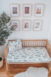Forest Leaf Sheet, Soft Cotton Baby Crib Green Nursery Natural Flower Twin Bed Setting, Set
