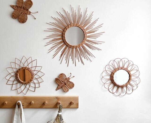 Wicker Flower & Sun Mirror Set Boho Nursery Wall Decor - image 1