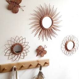 Wicker Flower & Sun Mirror Set Boho Nursery Wall Decor - thumbnail 3