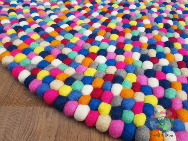 Handmade Wool Felt Ball Rug Colorful Nursery Decor - 90-250 cm - image 1