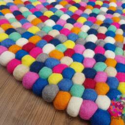 Handmade Wool Felt Ball Rug Colorful Nursery Decor - 90-250 cm - thumbnail 2