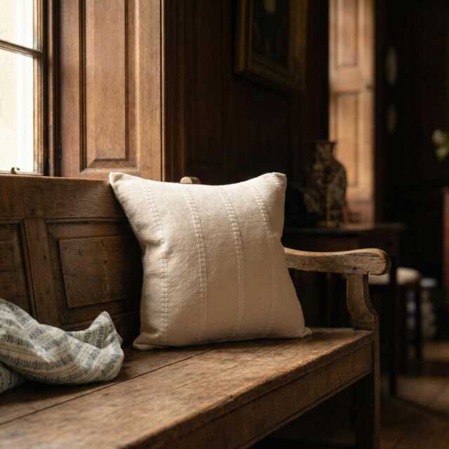 Cotton Stripe Stitching Cushion Cover in Antique Cream - image 1