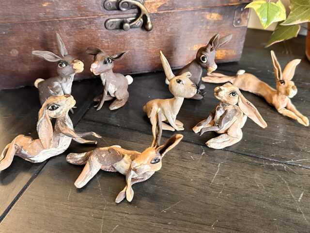 Handmade Wild Rabbit Stoneware Sculptures - Miniature Figurines - image 1