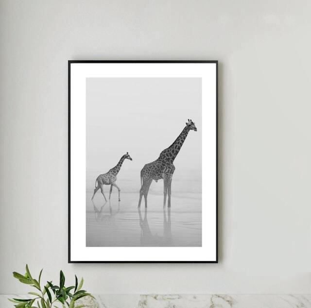 Giraffe Black & White Calming Wall Art Print Decor Poster A5, A4, A3, A2 - image 1