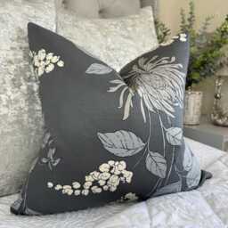 steel Grey Floral Cushion Cover, Modern Pillow Cover With Design, Double Sided - Handmade in UK Contemporary Home Decor - thumbnail 4