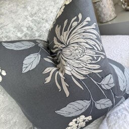 steel Grey Floral Cushion Cover, Modern Pillow Cover With Design, Double Sided - Handmade in UK Contemporary Home Decor - thumbnail 2