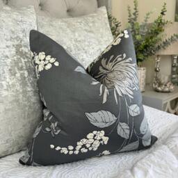 steel Grey Floral Cushion Cover, Modern Pillow Cover With Design, Double Sided - Handmade in UK Contemporary Home Decor